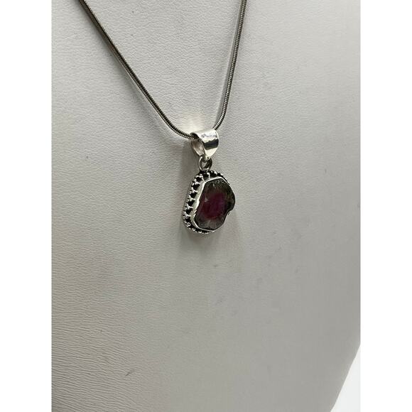 Sterling Silver 925 Watermelon
Tourmaline Pendant Necklace
16" Chain Bezel - Picture 13 of 15